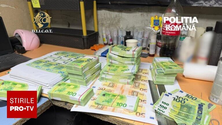 Fabrica de bani identificată în Suceava: Trei români și un italian au contrafăcut 1,2 milioane de euro